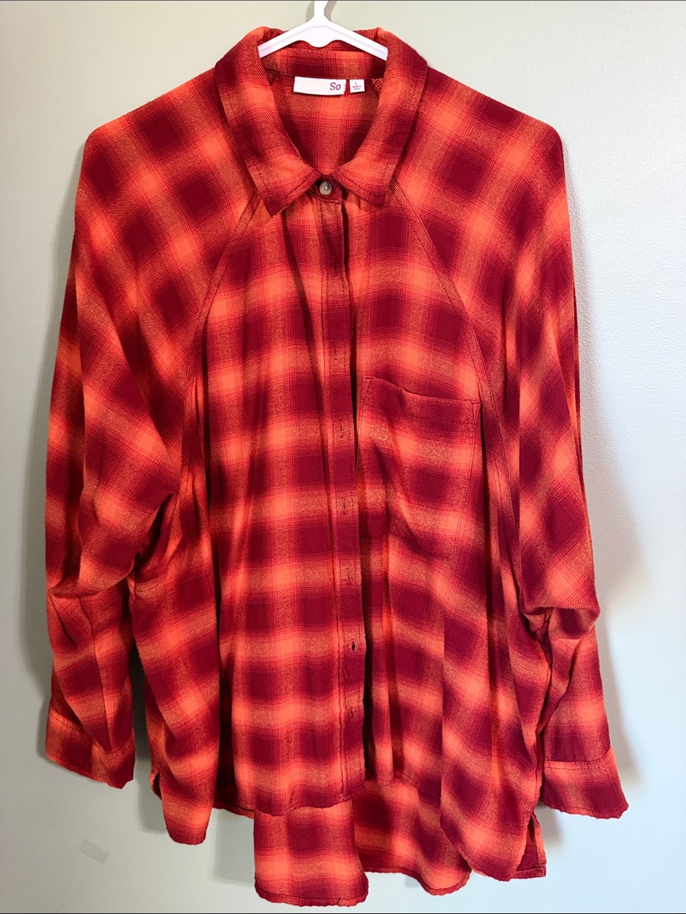 SO Red and Orange Plaid Button-Down Shirt - Women's